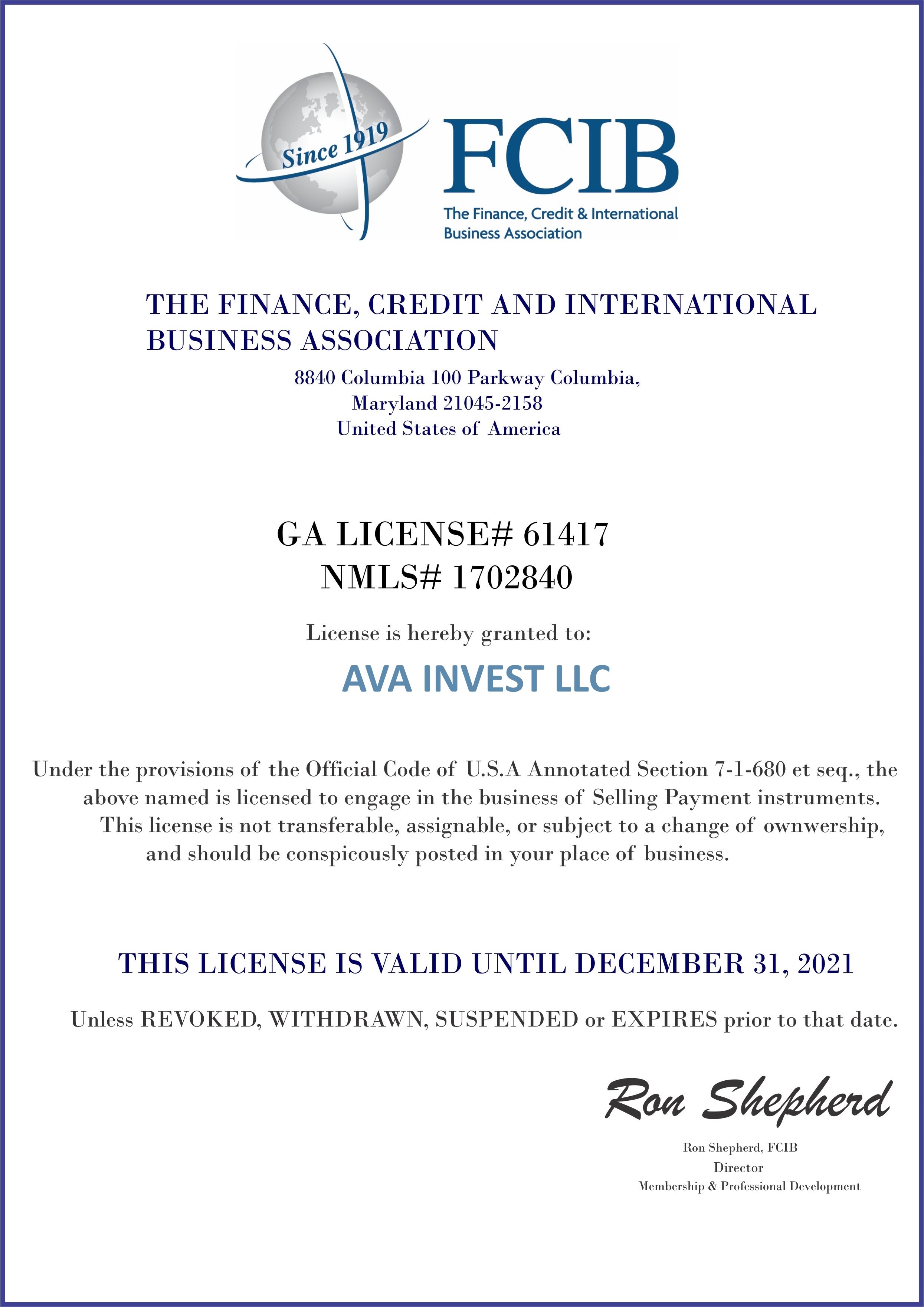 FCIBA Certificate